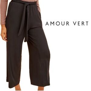 NWT Amour Vert Rowan Black Belted Wide Leg Cotton Knit Casual Pants Women’s XS/S